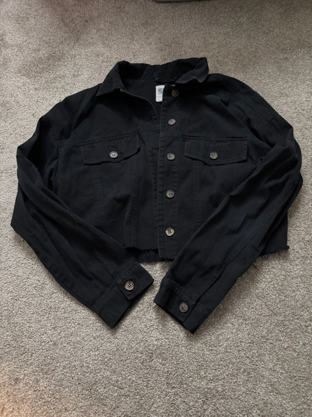RSQ Black Cropped Button-Front Jean Jacket